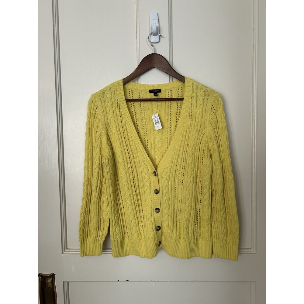Talbots Cable Knit Button Cardigan Sweater Womens Size 1XP Yellow Classic NWT